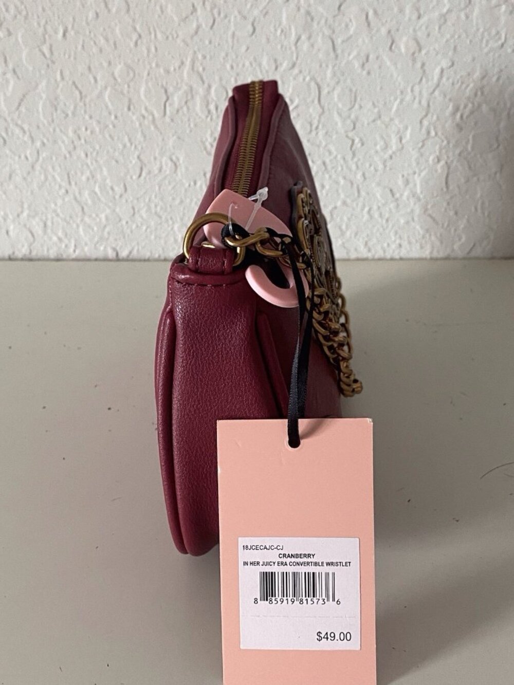 Juicy Couture In Her Juicy Era Convertible Wristlet Mini Bag Purse Cranberry NEW - Picture 6 of 12
